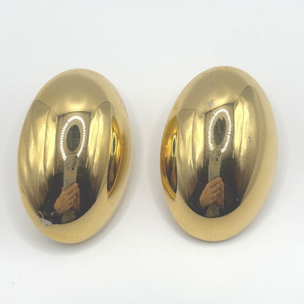 Vintage Monet Gold Tone Oval Dome Clip On Earrings Jumbo Retro READ